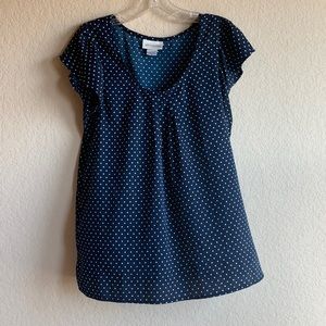 Oh! Mama maternity navy blue and white polkadot short sleeve blouse size M